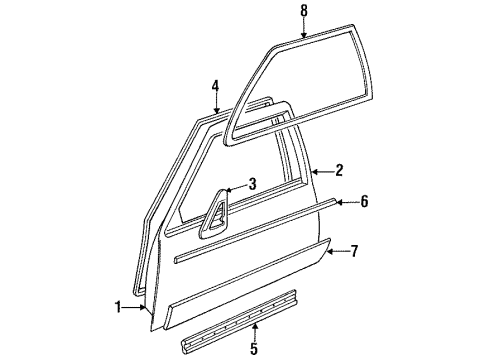 1991 Cadillac DeVille Door & Components, Exterior Trim, Body Diagram