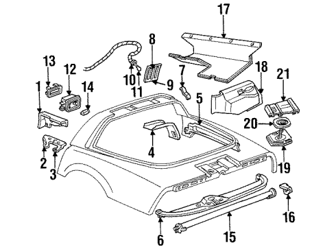 1990 Chevy Corvette Bracket, Rear Compartment Lift Window Rear Trim Panel Diagram for 10272073