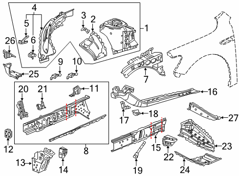 2017 Buick LaCrosse Panel Assembly, Front Wheelhouse Diagram for 84233602