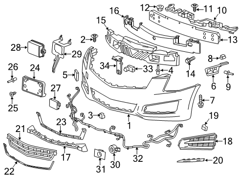 2014 Cadillac ATS Front Bumper Diagram