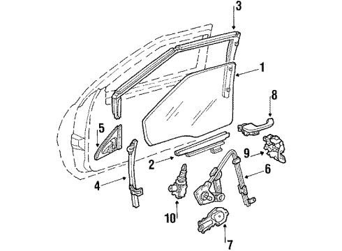 1988 Pontiac Bonneville Front Door - Glass & Hardware Diagram