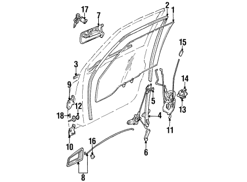 1998 Chevy Tracker Regulator,Front Side Door Window Diagram for 30012547