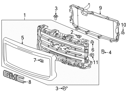 2014 GMC Sierra 1500 Grille & Components Diagram 1 - Thumbnail