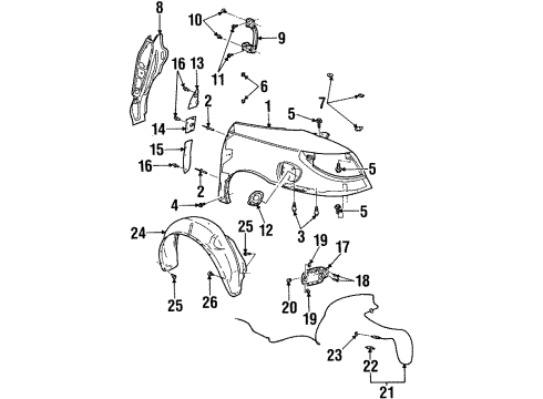 2000 Saturn SC1 Quarter Panel & Components Diagram 1 - Thumbnail