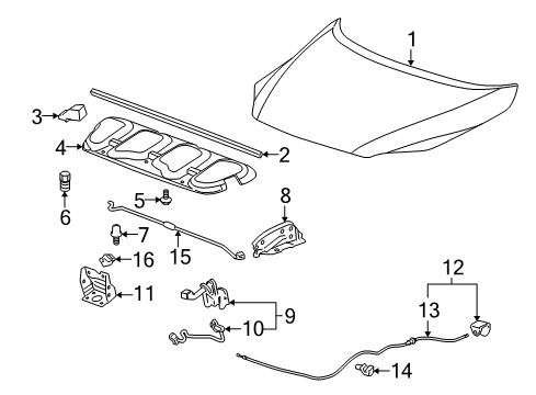 2008 Chevy Uplander Hood & Components, Body Diagram