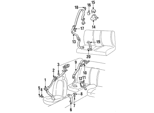 1995 Pontiac Firebird Rear Seat Belt Kit Buckle Side *Graphite Diagram for 12522050