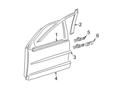 2005 Pontiac Vibe Molding,Front Side Door Center *Silver Diagram for 88974163