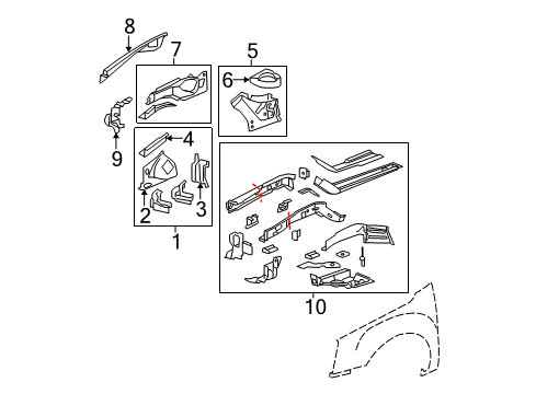 2010 Buick Lucerne Bracket Assembly, Headlamp & Front End Fascia Mount P Diagram for 15879267