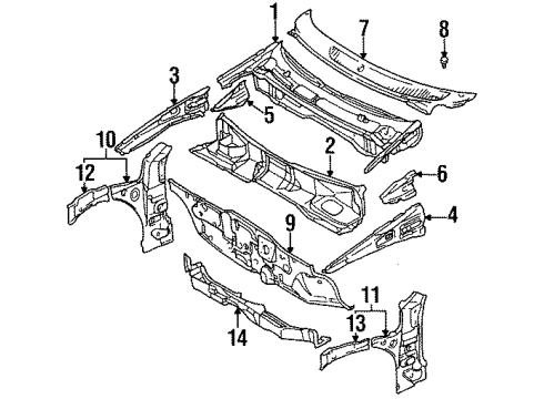 1998 Chevy Metro PANEL, Shroud and Dash and Vent Duct Panel Diagram for 91172309