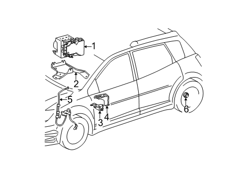 2004 Pontiac Vibe Sensor,Electronic Brake Control Position Diagram for 88969688