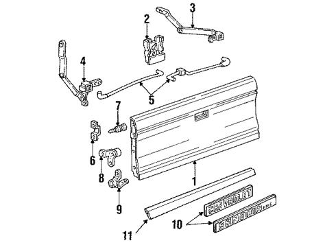 1991 GMC Sonoma Hinge Assembly, Pick Up Box End Gate End Gate Side /Lh Diagram for 15956541