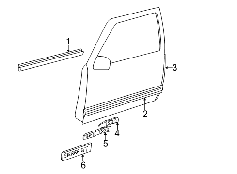 1998 Chevy K1500 Exterior Trim - Front Door Diagram