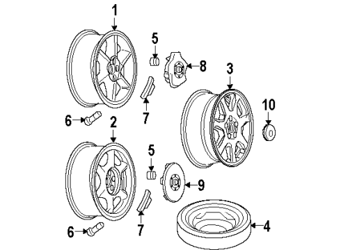 2002 Oldsmobile Aurora Wheel Rim, 17X7.5 X51 Aluminum *Silver Spark Diagram for 9592929