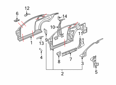 2009 Pontiac G5 Center Pillar & Rocker, Hinge Pillar, Uniside Diagram