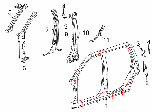 2019 Chevy Tahoe Panel Assembly, Center Pillar Inner Diagram for 22956406