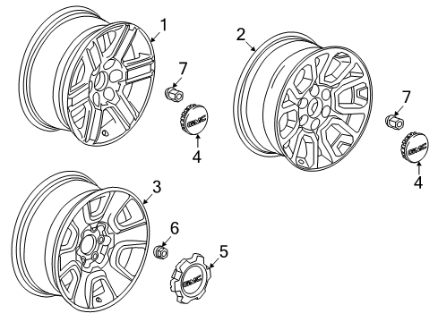 2015 GMC Sierra 1500 22x9-Inch Aluminum 6 Split-Spoke Wheel Diagram for 84346101