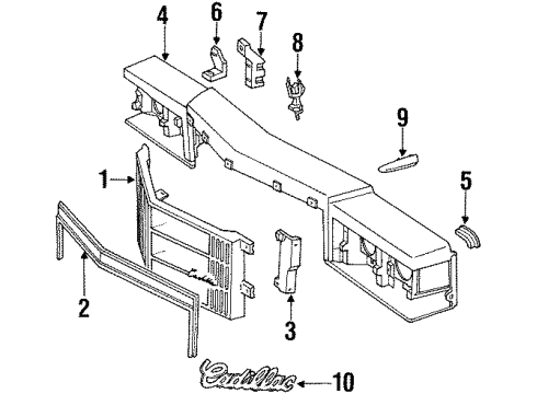 1992 Cadillac Brougham Ornament Kit, Front End Panel Diagram for 3634591