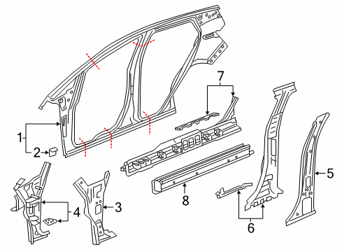 2017 Chevy Bolt EV Panel Assembly, Body Hinge Pillar Inner Lower Diagram for 42504463