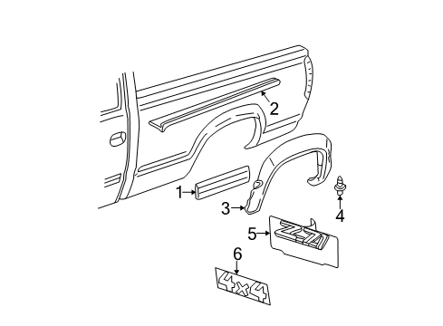 2001 GMC Sierra 2500 HD Molding Assembly, Pick Up Box Side Lower Front *Black Diagram for 15001884