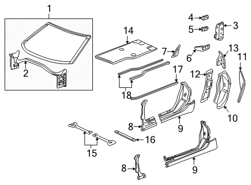 2003 Chevy Corvette Extension, Body Lock Pillar Outer Panel Diagram for 15952699