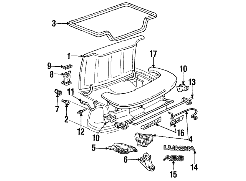 1993 Chevy Lumina Plate Assembly, Rear Compartment Lid Name *Black Diagram for 10214718