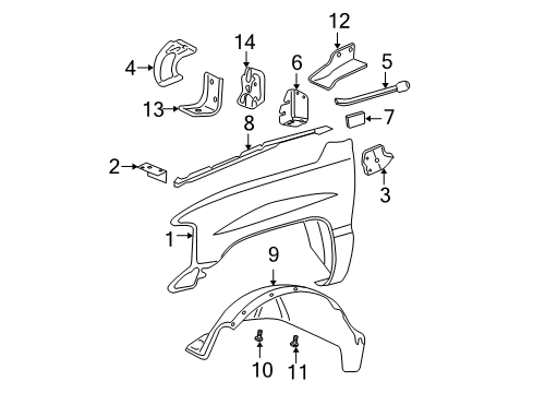 2006 Cadillac Escalade ESV Shield,Front Wheelhouse Panel Splash Diagram for 15164708