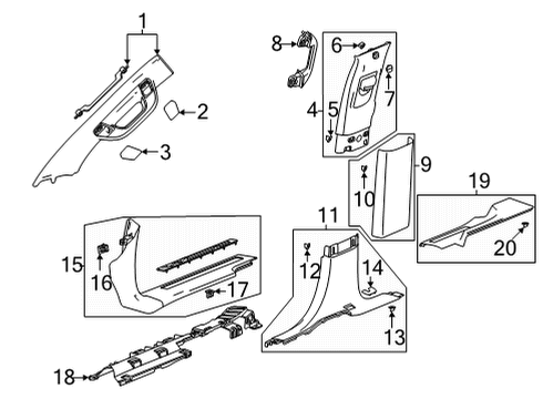 2022 Chevy Suburban Interior Trim - Pillars Diagram