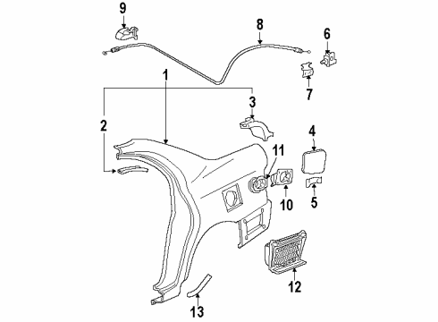 1998 Chevy Prizm Cable,Fuel Tank Filler Door Latch Release Diagram for 94857462