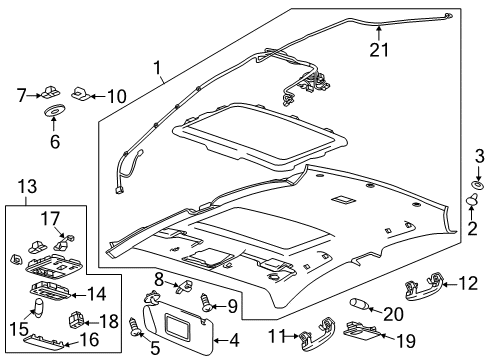 2012 Chevy Sonic Lamp Assembly, Windshield Header Courtesy Diagram for 13126729