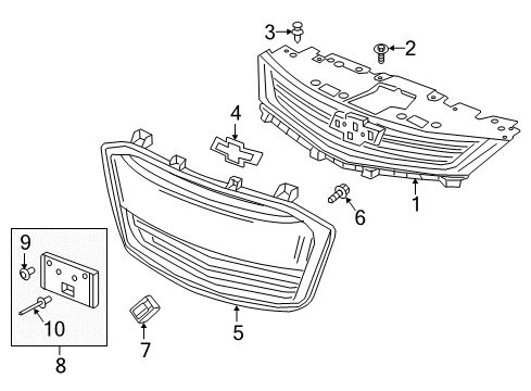 2017 Chevy Sonic Grille Assembly, Front Upper Diagram for 94538130