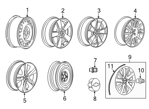 2012 Chevy Cruze Wheel Rim Assembly,Front & Rear Diagram for 20982450