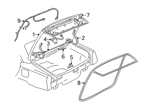 2001 Cadillac Seville Hinge Assembly, Rear Compartment Lid Diagram for 25697611