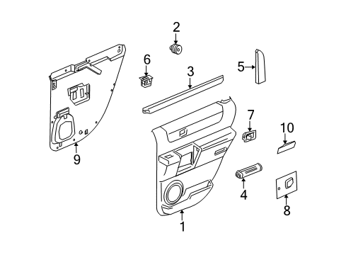 2006 Hummer H2 Molding Assembly, Rear Side Door Rear Garnish *Ebony Diagram for 10392664