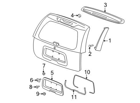 2007 GMC Envoy Molding,Lift Gate Window Side Reveal *Paint To Mat Diagram for 88980674