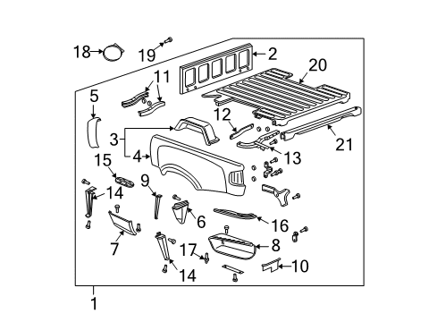 1997 GMC Sonoma Pickup Box Assembly, Front & Side Panels, Floor Diagram 1 - Thumbnail