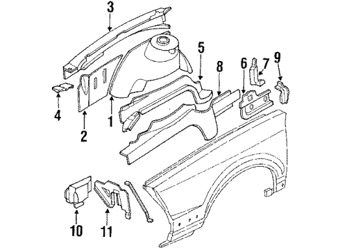 1996 Buick Century Extension, Front Wheelhouse Panel Front Diagram for 10219639