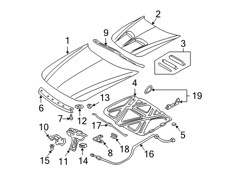 1999 Pontiac Grand Am Hood & Components Diagram