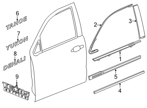 2019 Cadillac Escalade Exterior Trim - Front Door Diagram