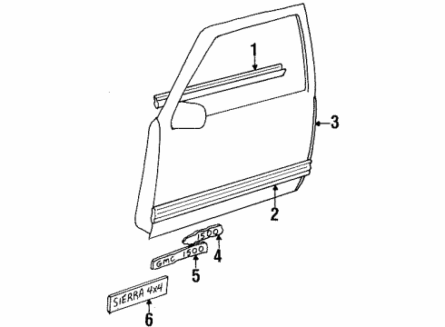 1991 Chevy C1500 Exterior Trim - Front Door Diagram