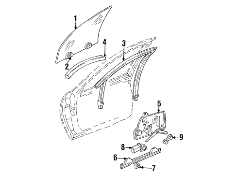 1999 Chevy Lumina Handle Assembly, Front & Rear Side Door Window Regulator<Use 1C5L*Pewter Diagram for 10294323