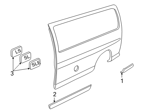 1997 Chevy Express 1500 Molding,Body Side Front Diagram for 15960369