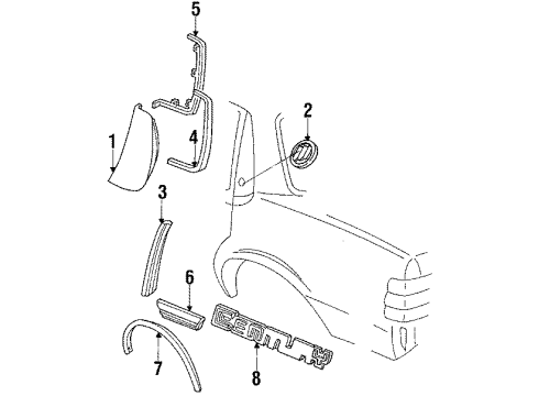 1996 Buick Century Quarter Window Rear Applique Emblem Assembly Diagram for 10242494