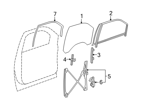 2010 Cadillac Escalade EXT Front Door - Glass & Hardware Diagram