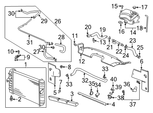 2001 Cadillac DeVille Radiator SURGE TANK Outlet Hose Diagram for 25748907