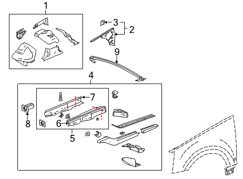 2004 Cadillac SRX Plate,Front Compartment Side Rail Diagram for 89022997