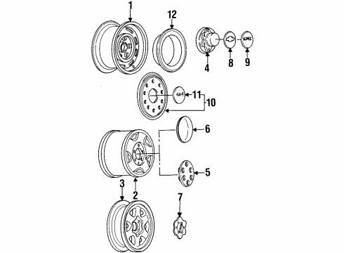 1995 GMC Yukon Wheels, Covers & Trim Diagram