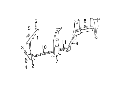 2000 Chevy Blazer Panel Assembly, Body Hinge Pillar Trim <Use 1C2M*Medium Beige Diagram for 15009361