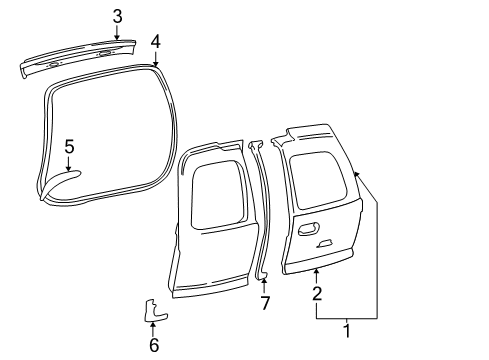 2000 Chevy Suburban 2500 Door Assembly, Rear Diagram for 15055999