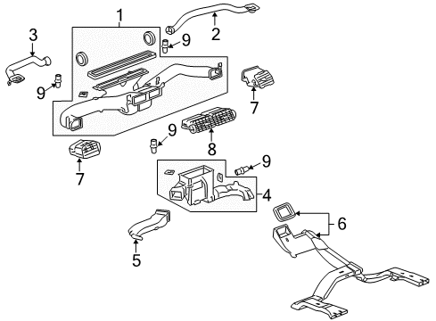 2012 Chevy Silverado 1500 Outlet,Instrument Panel Center Air Diagram for 20935612