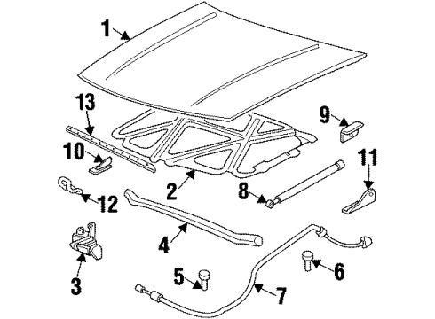 1996 Buick Skylark Latch Assembly, Hood Primary & Secondary Diagram for 22591600